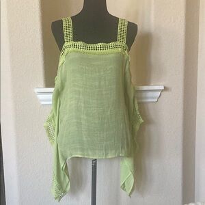 Azucar Lime Green Cold Shoulder Crochet Trim Women's Top Size OS